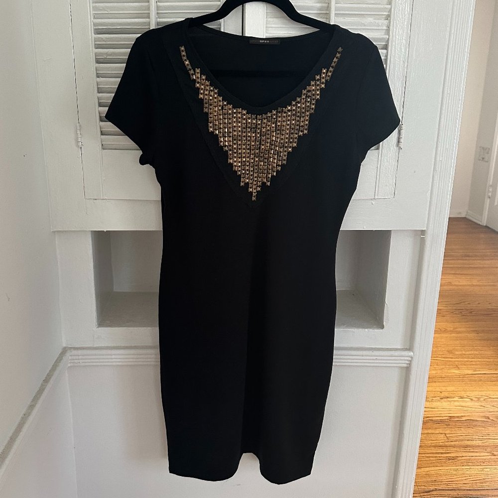 SOPRANO Black Dress with Bronze Embellishments, Size Medium
